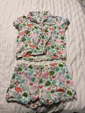 Flamingo floral Print Pajama Set Shorts Womens Large Multicolor